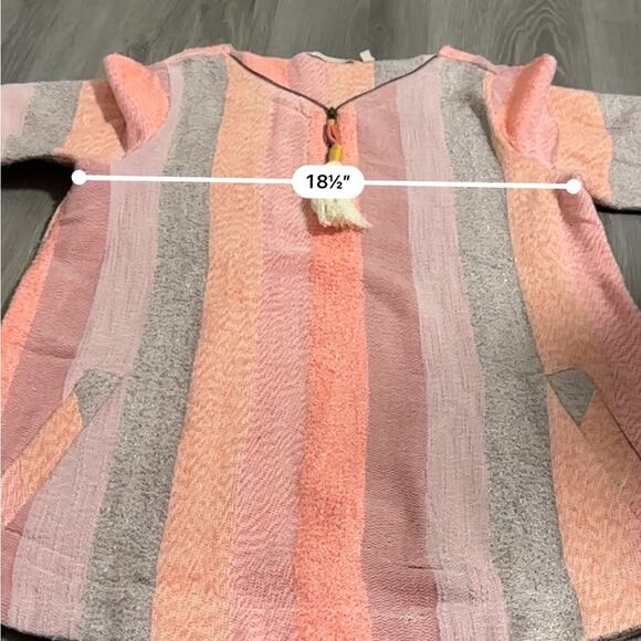 Soft Surroundings Pink, Peach & Gray Striped Zip Neck Tassel Sweater Size‎ M - Picture 8 of 9
